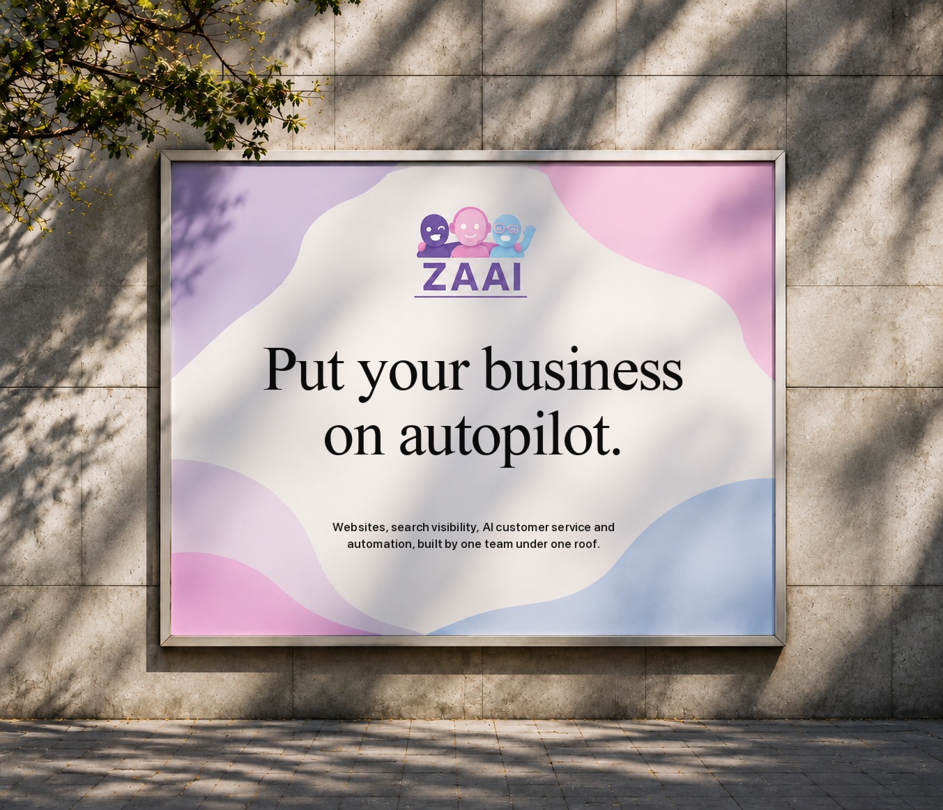 ZAAI advertising sign on a sunny wall